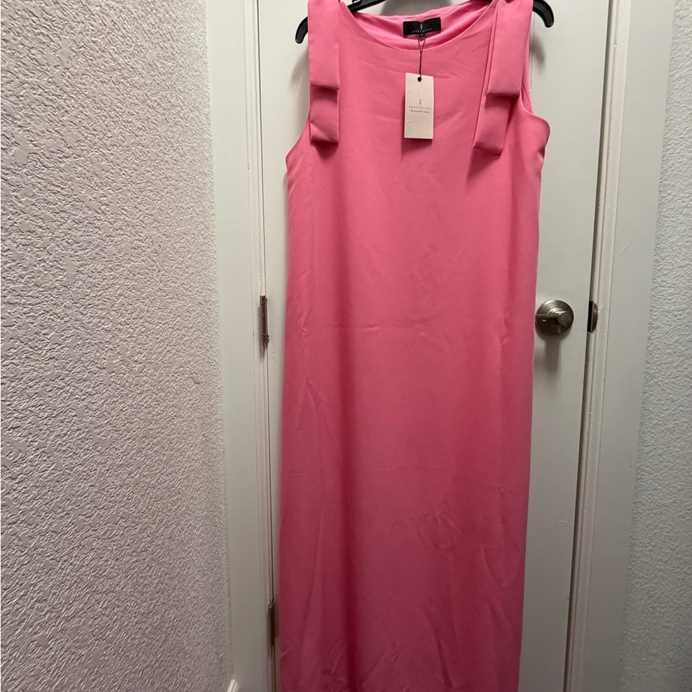 Abbey Glass Sleeveless Pink Maxi Dress with Shoulder Tie Detail